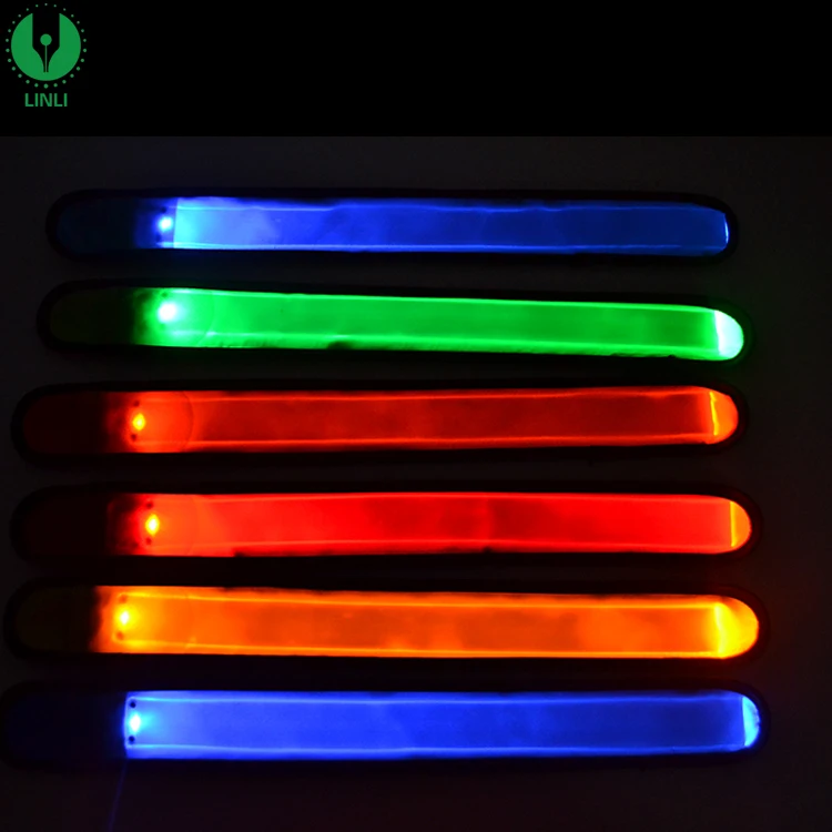 Customized Logo Promotional LED Reflective Wristband Led Reflective Slap Bands Flashing LED Armband