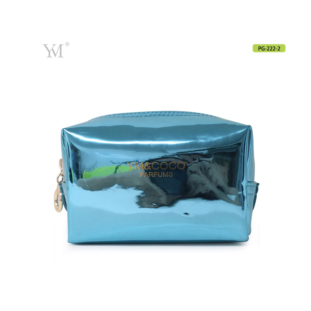 Shiny blue custom clutch travel makeup cosmetic set bag for gift