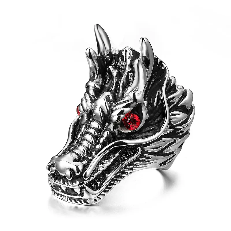 YWMT 2019 Wholesale Customized Antique Silver Stainless Steel Dragon Head Ring For Men