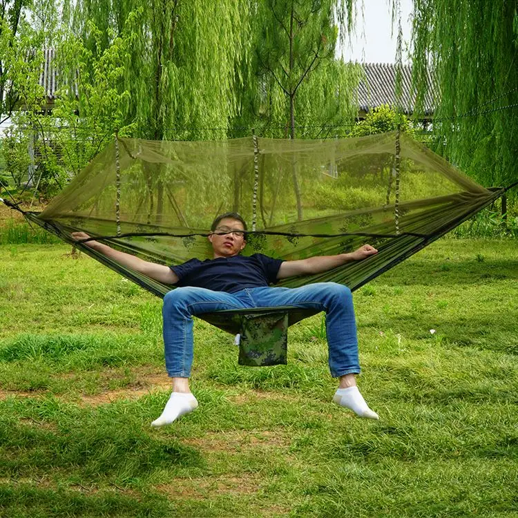 Camouflage Mosquito Net Outdoor Hammock Swing Chair Travel Bed Lightweight Parachute Fabric Double Hammock For Hiking