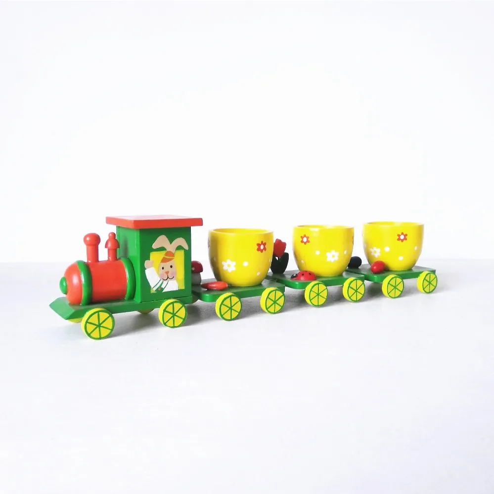 Hot Sale Handmade Painted Decorative wooden train ornament Easter egg holder