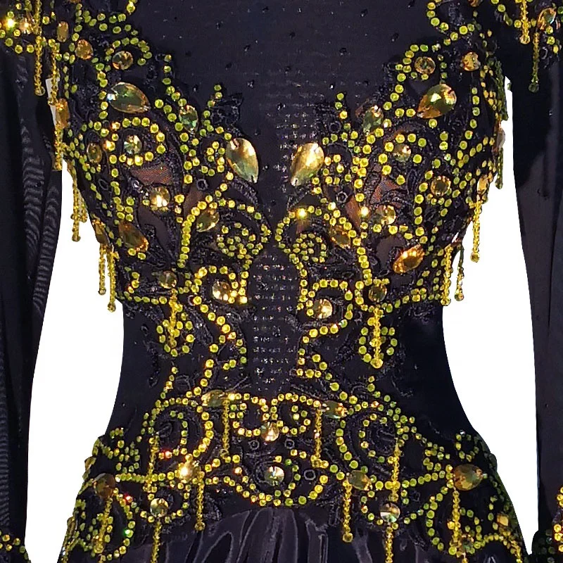 
Ballroom dance wear Import fabric black ballroom dresses adults from competition ballroom dance dress 