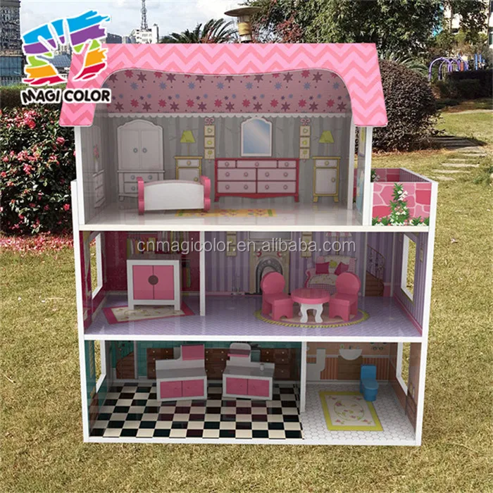 wholesale lovely girls toy sets wooden miniature house kits new design children wooden miniature house kits W06A235
