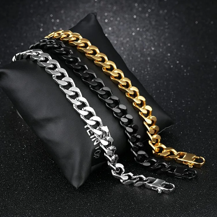 Luxury Fashion Men Jewelry Black Stainless Steel Big Chain Bracelet