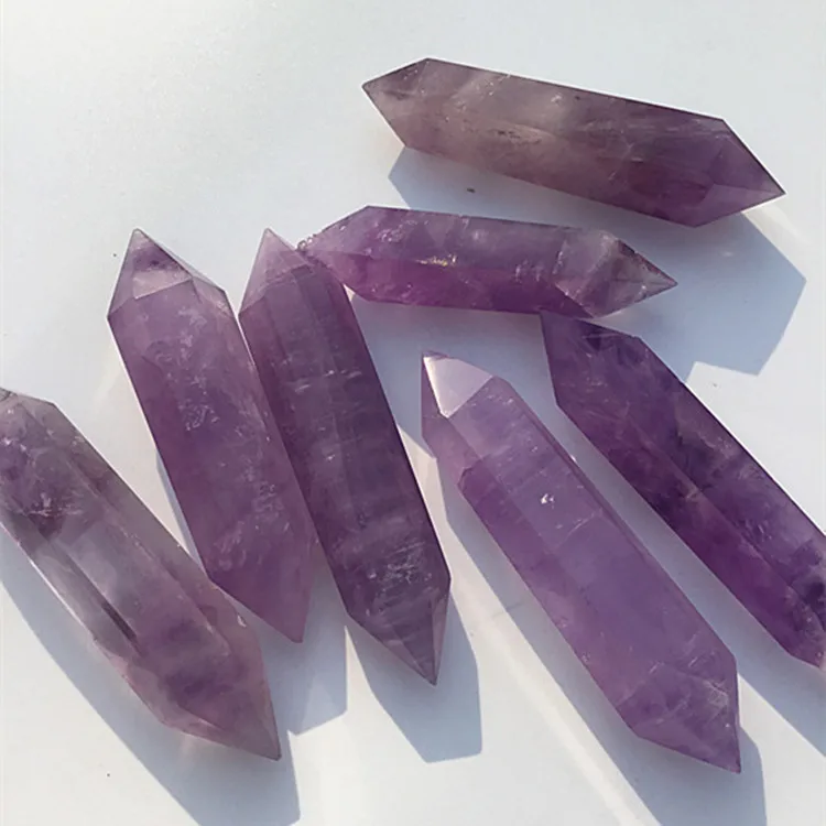 Wholesale Natural Amethyst Crystal Double-tip Healing Wand Point
