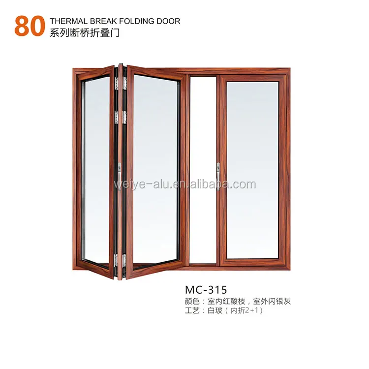 80 luxury aluminum glass thermal break folding door with wood pattern 2+2 2+0 3+3 3+2 3+0