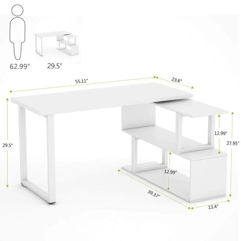 Modern L-Shaped Desk  Rotating Desk Corner Computer Office Desk Study Writing Table Workstation with Shelves for Home Office