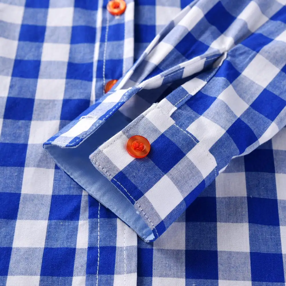 
custom long sleeve blue plaid 100cotton children shirt clothing 