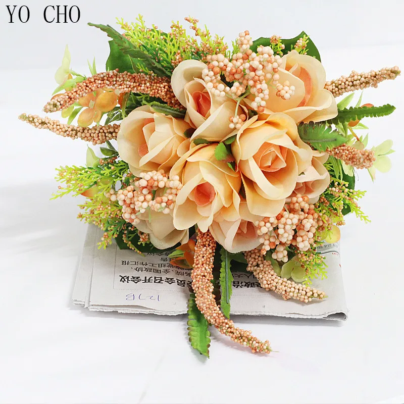 YO CHO Wholesale luxury home christmas table decoration centerpieces fake artificial decorative silk roses real touch flower