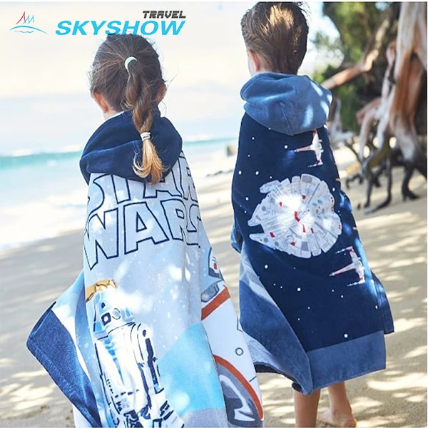 Quick Dry Suede Swimming Beach Bath Towels Kids Shark Towel Poncho Children Kid  Character Beach Towel With Hood Hooded