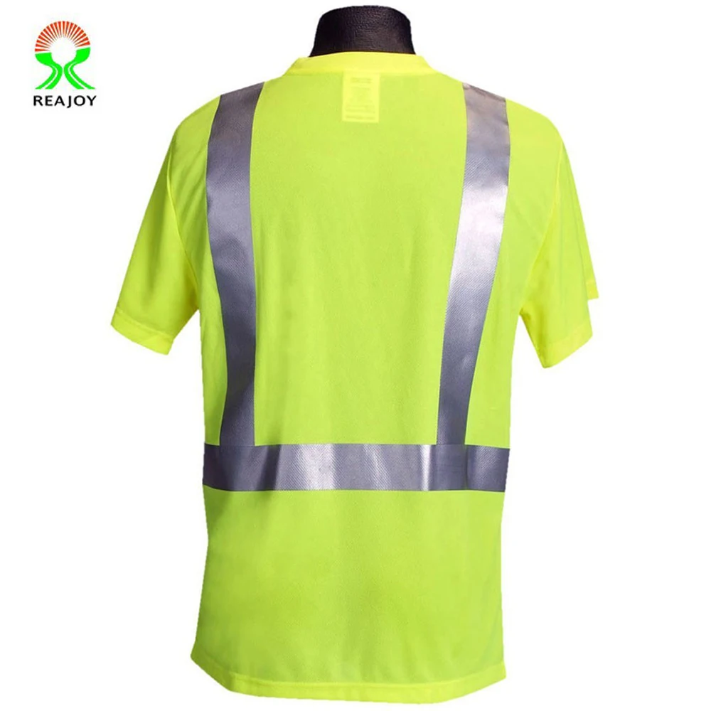 
100% polyester Class 2 yellow safety t-shirt with reflective tape 