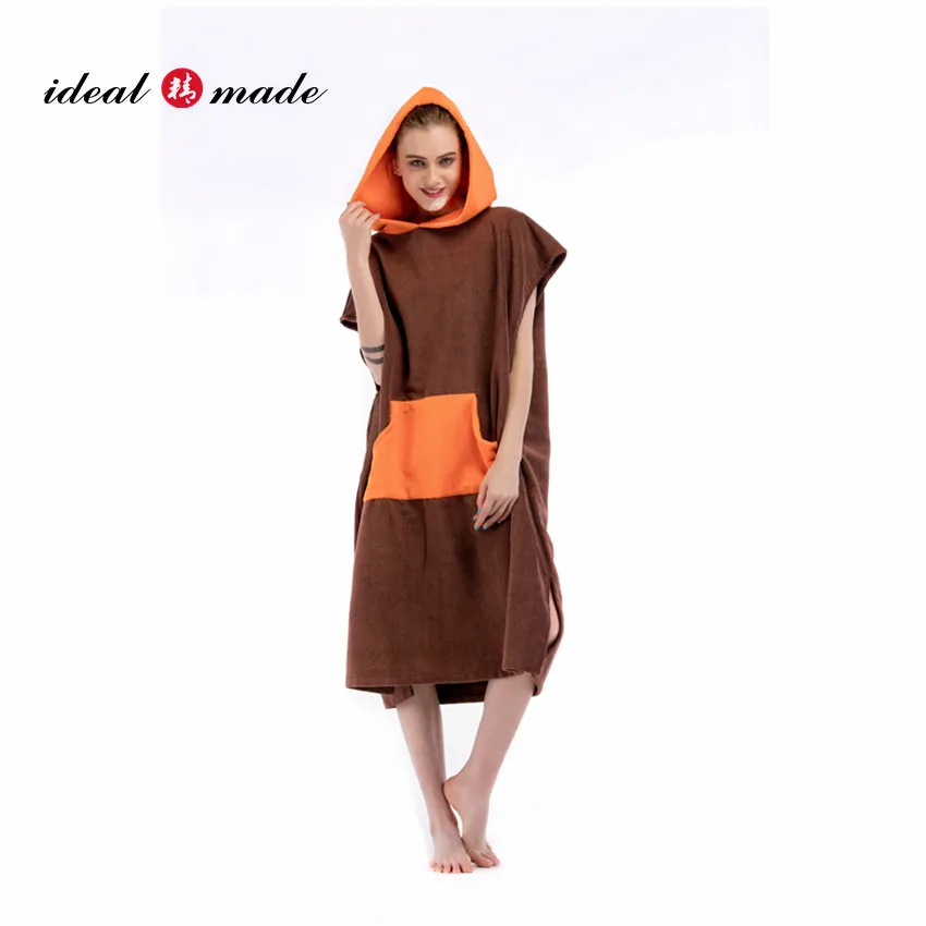 
Пончо пляжное полотенце с коротким рукавом для серфинга пляжа с капюшоном пончо для переодевания банный халат с карманом 