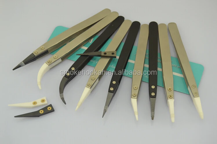 2015 wholesale Coil Building Tool Ceramic Tweezer with Repairable tips ceramic tweezers black blunt tips available