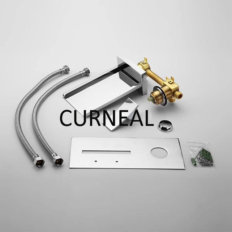 
Wall Mounted Dual Handle Glass Waterfall LED Basin Faucet Mixer Chrome 