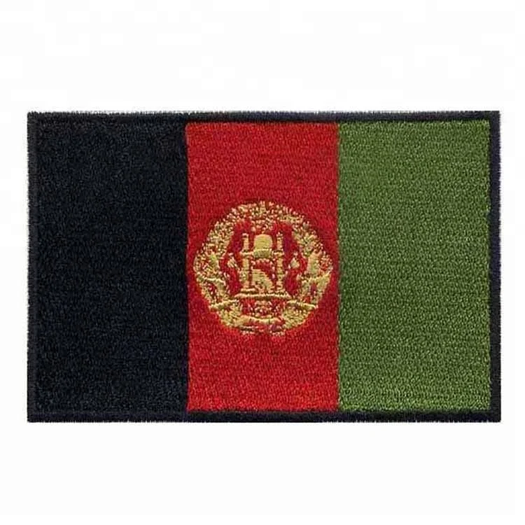 Supply 7.62 cm wide Afghanistan flag patch embroidered with heat cut border