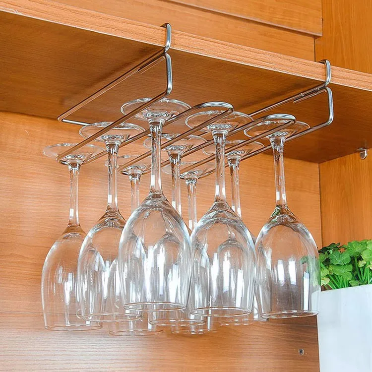
Bar Kitchen Wine Glass Holder Rack Storage Hanger Stemware Metal Organizer Wine Cup Rack Under Cabinet 