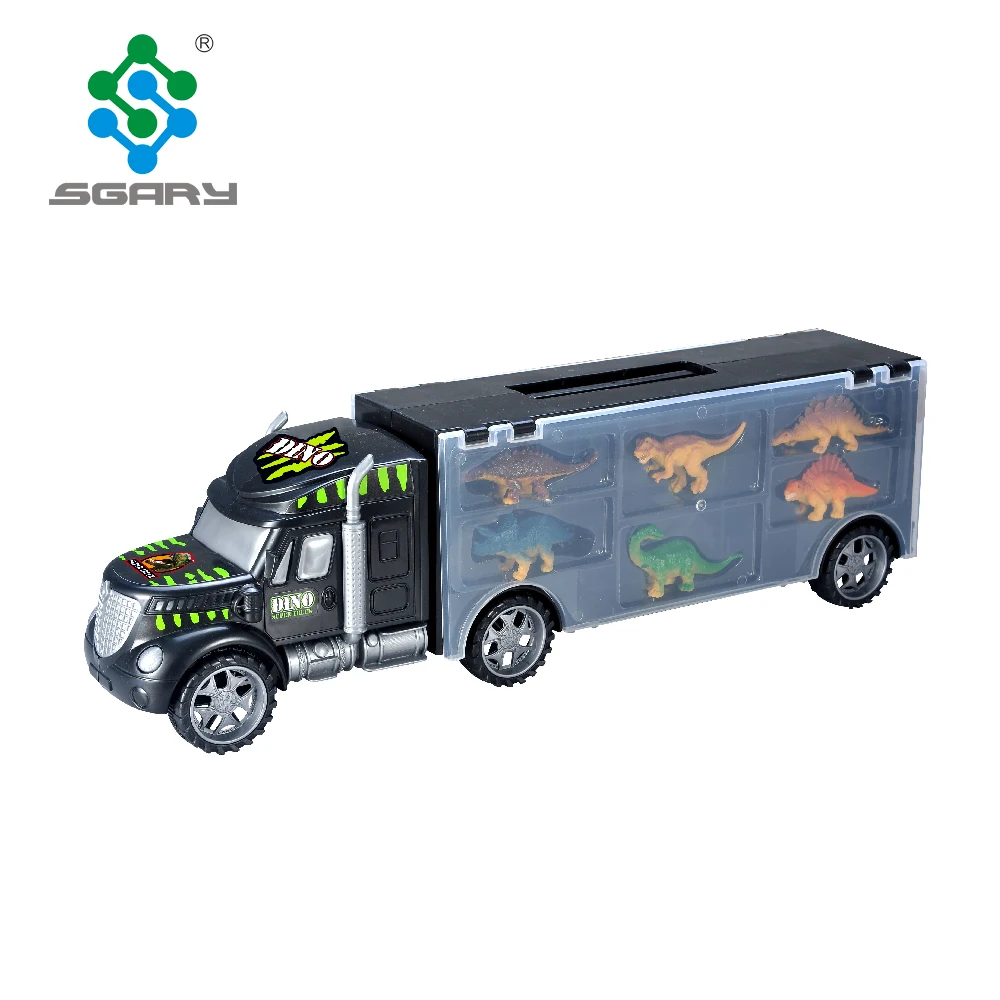 kids favorite toys Dinosaur transport car carrier truck toy with 6 mini plastic dinosaurs