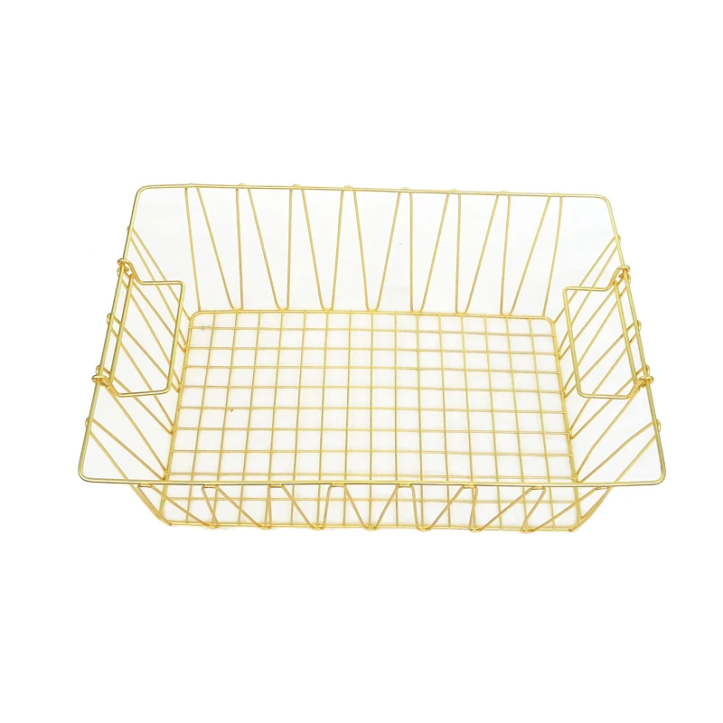 Home Gold Decorative Clothes Storage Basket Square Mesh Grid Metal Wire Basket
