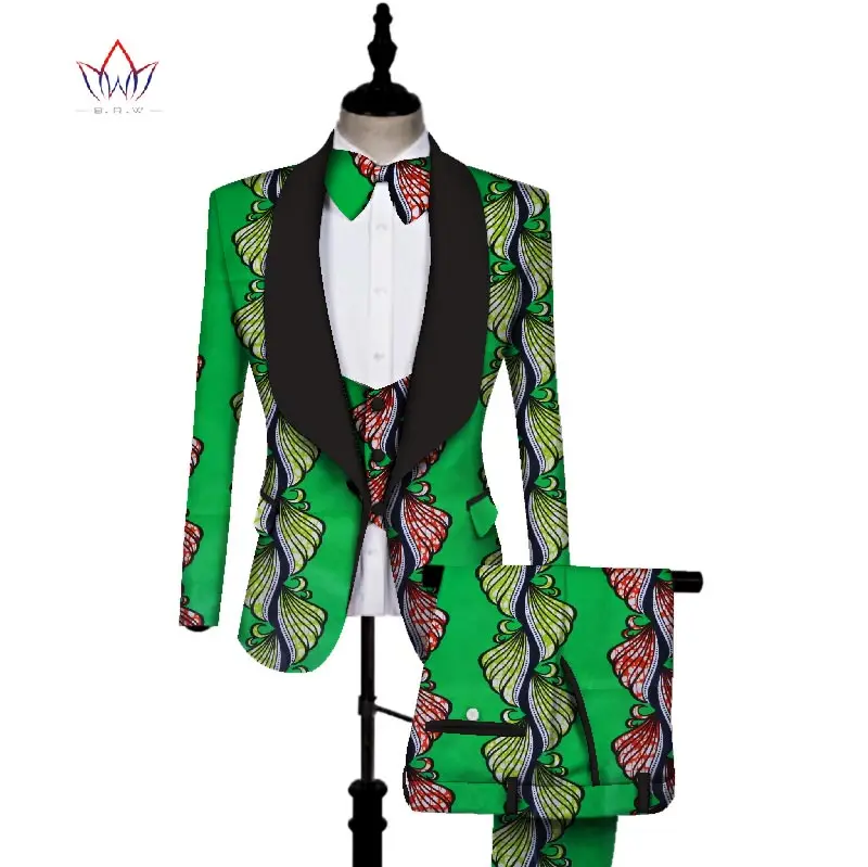 
Factory Wholesale 3 pieces Men sets Dashiki Top and Trouser & Vest Set Bazin Plus Size Traditional African Print Clothing WYN431 