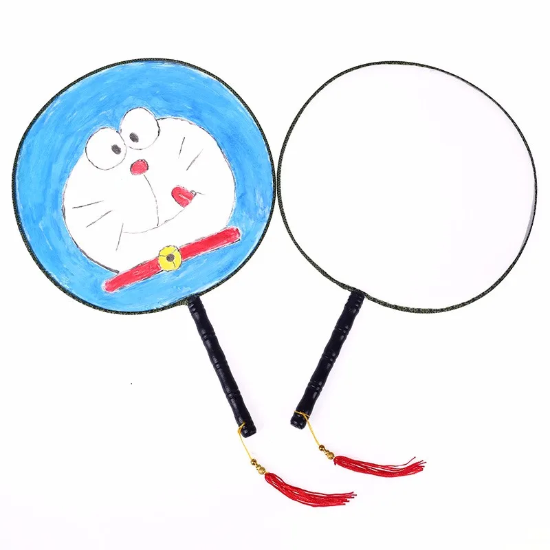 Custom Personalized Children DIY Toy Vintage Painting Blank Round Silk Hand Fan