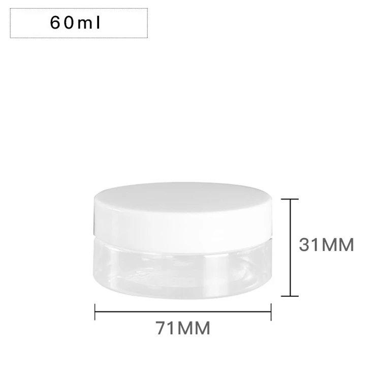 IBELONG Wholesale 60ml empty round clear pet plastic cosmetic packaging cream jar  with clear plastic cap