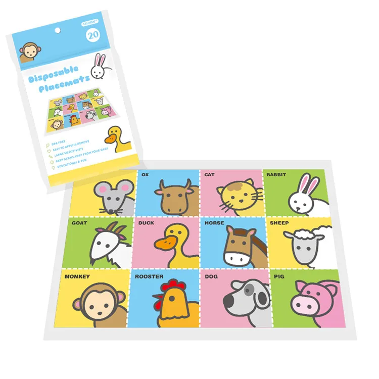 Disposable Adhesive Plastic Table Placemats Kids Baby Print Square Design Kitchen Dining Tea Coffee Bar Wedding Food Use