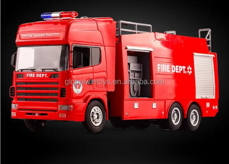 6ch Radio Control Toy Rc Fire Truck Toy With Water Spraying&Music For Kids
