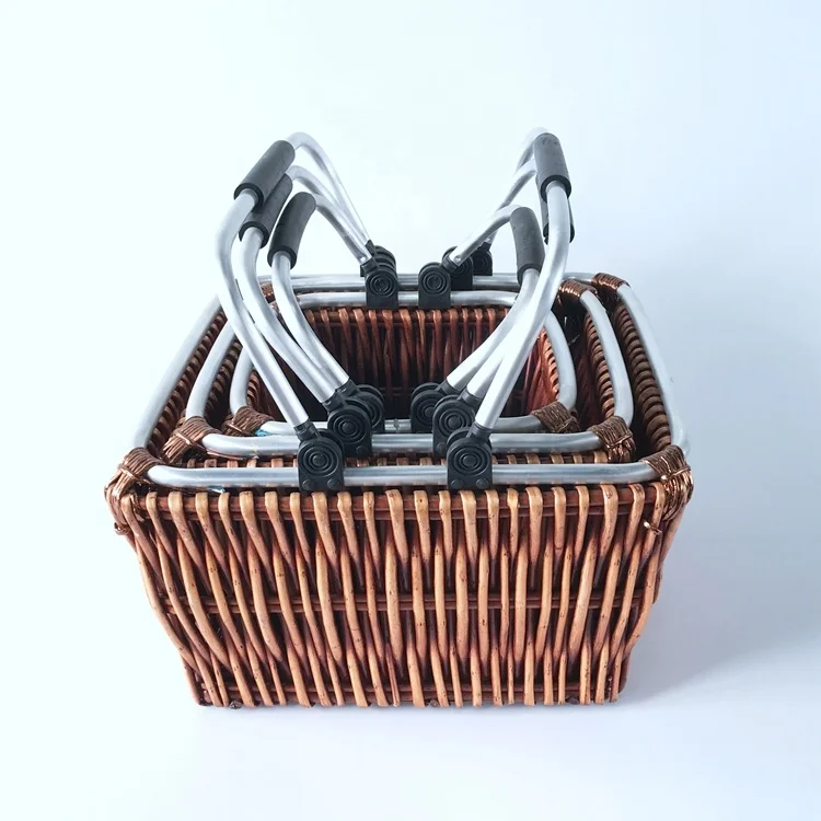 cheap willow picnic basket set storage baskets with two aluminium alloy square vertical weaving basket sets