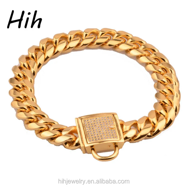 
Wholesale pet shop products luxury stainless steel gold plated choker 14MM chain dog necklace 