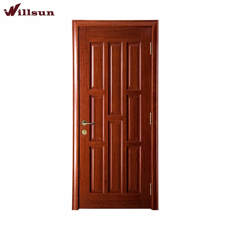 Solid lattice wood grid design solid wood door Indian kerala house interior door