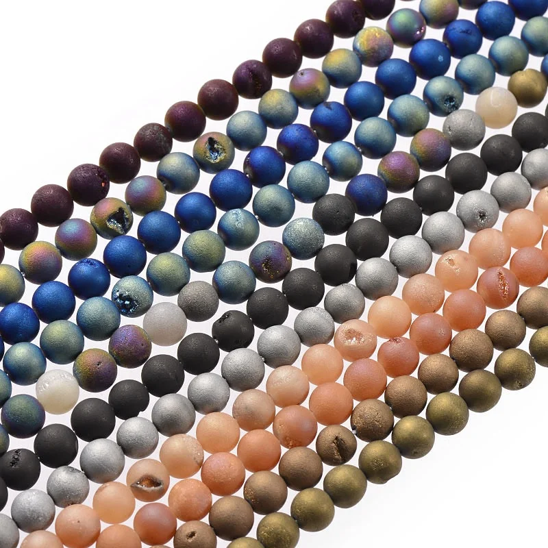 10MM Wholesale  Electroplated Semi-Precious Natural Druzy Agate Stone Gemstone Round Beads For Jewelry Makingg