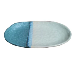 Japanese style ceramic over shape plate stoneware plate reaction glaze sushi plate
