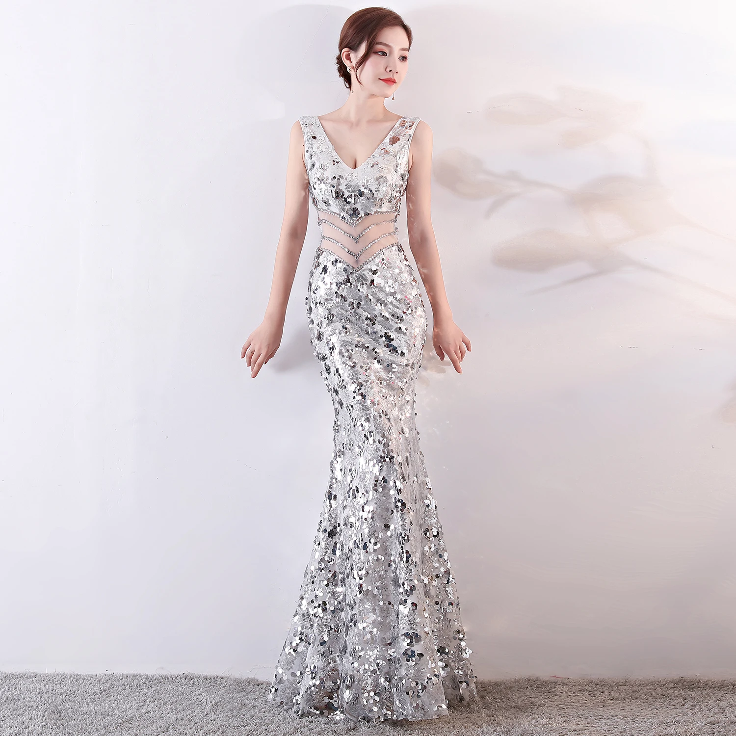 1101#only red L XL sexy shiny sequins lady prom evening Dress ladies laces dress in turkey