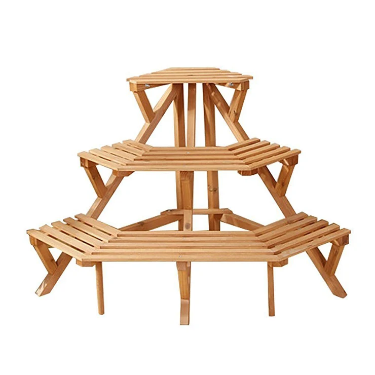 Corner Flower Pot Stand Wood 3 Tier Garden Rack Folded Plant Display Shelf