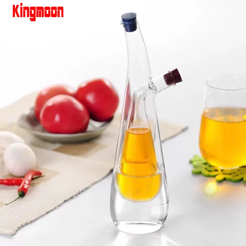 2 Dispensers in 1 Double Chamber Hand Blown Glass 2 in 1 Oil and Vinegar Cruet Oil Bottle Glass Kitchen Supplies