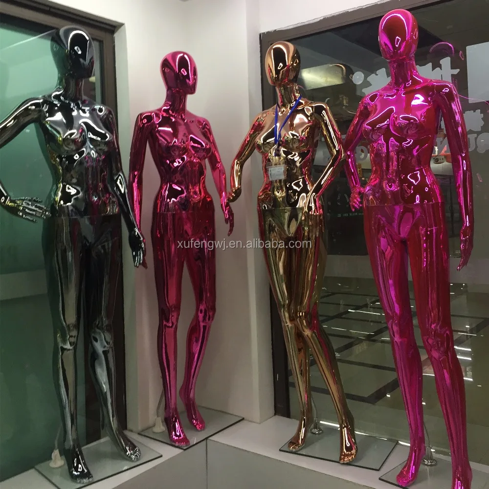 Full Body Shinning Customized Color Colorful Plastic Plated Shinning Chrome Female Posing Mannequin
