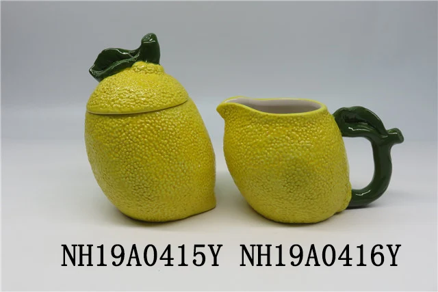 Hand painted Yellow Lemon, 2-Pieces, Creamer & Sugar Set