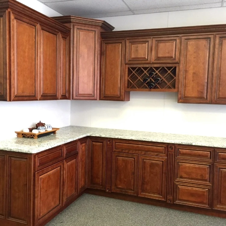 RTA factory direct mocha painted raised panel style solid wood kitchen cabinet