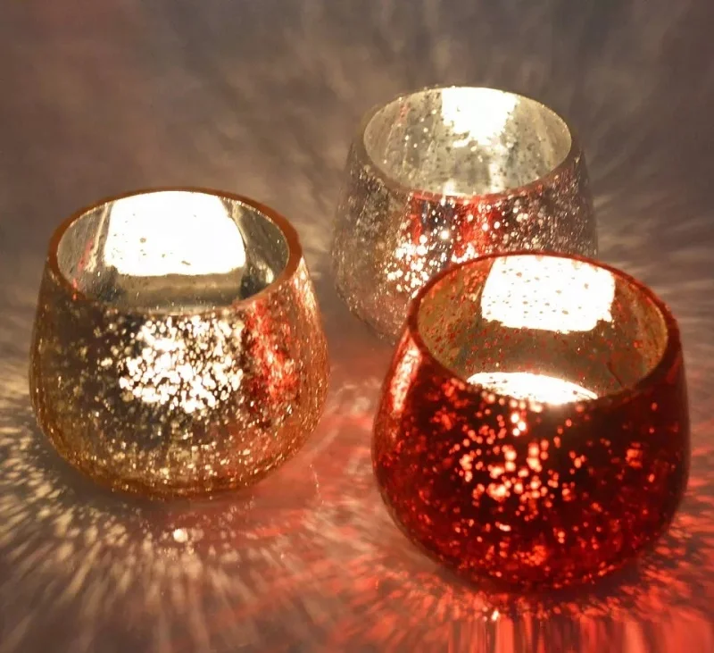 Shanghai Linlang Wholesale Decorative Colored Glass Candle Holder Round Cracked Glass Candle Holder