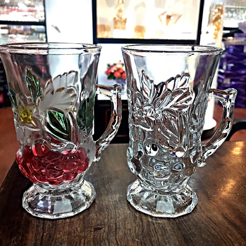 Hot sale beautiful  color tea cup with handle for tea milk coffee glass cup