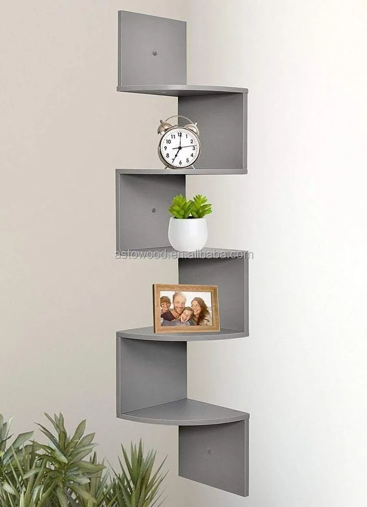 Durable MDF Zigzag Corner Wall Wooden Floating Display Shelf Shelves Storage Rack