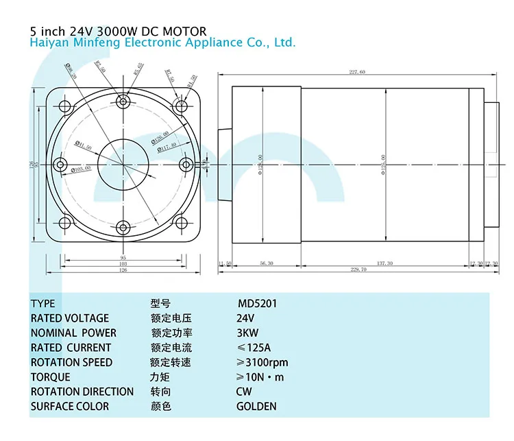 mini hydraulic actuator motor 127mm 24V 3000W carbon brushes of DC motor