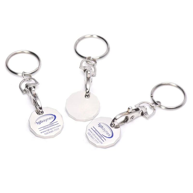 Embossed Stamping Metal Pound Holder Keyring Trolley With Logo Locks Euro Shopping Cart Coin Keychain