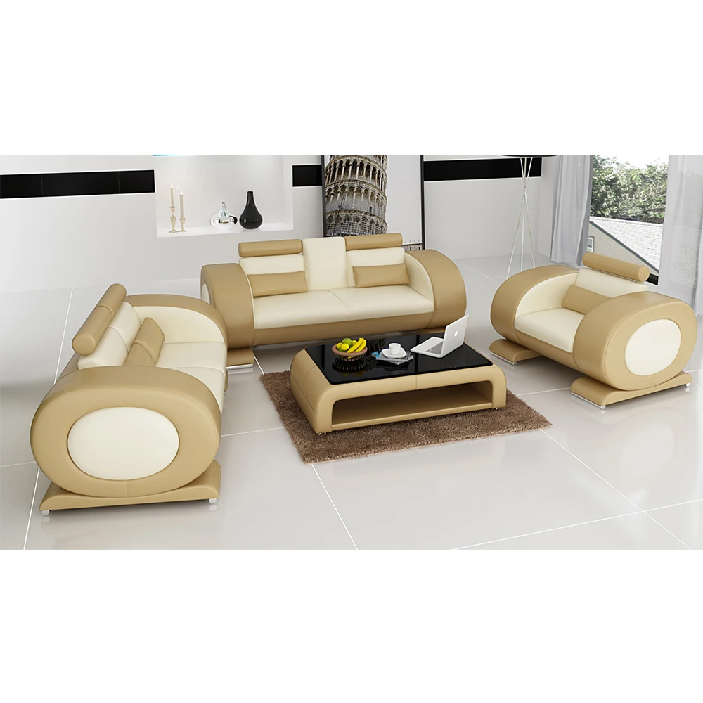 China Modern Sectional Black And White 3 2 1 Seater Top Grain Genuine Italian half Leather Sofa Set