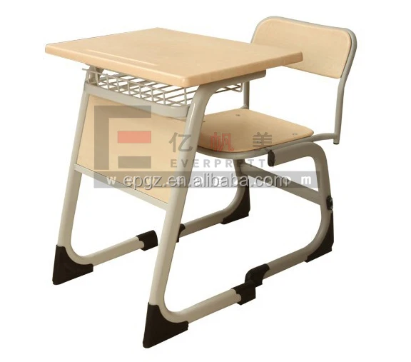 Training school chairs and wood table, university student examination chair desk