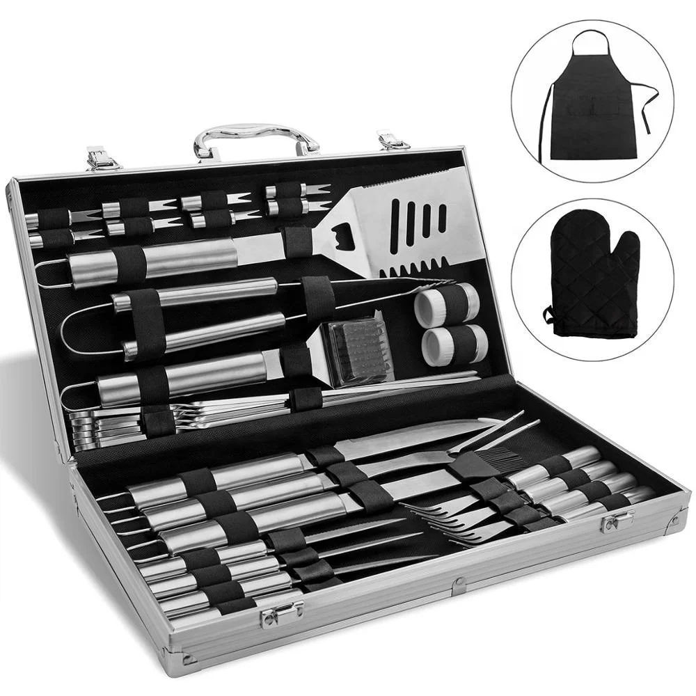
Premium Grilling Accessories for Barbecue 21-Piece Heavy Duty Stainless Steel Grilling Utensils Tools with Aluminum Storage Case Premium Grilling Accessories for Barbecue