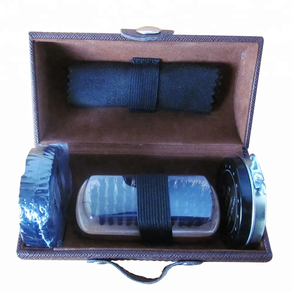 Factory Price Shoe Polish Cleaning Brushes Set Kit Shoe Care kit Brown Pu Leather Case Shoe Shine Kit