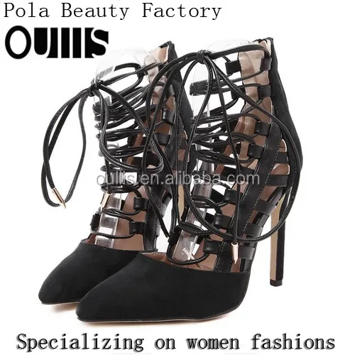 The factory wholesale women shoes Stylish lace-up pointed toe ankle boots ankle pump dress shoes PJ4143