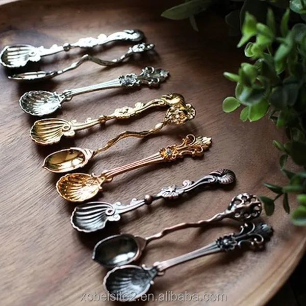 Винтажная декоративная металлическая ложка для кофе эспрессо M014, ложка для чая, мороженого