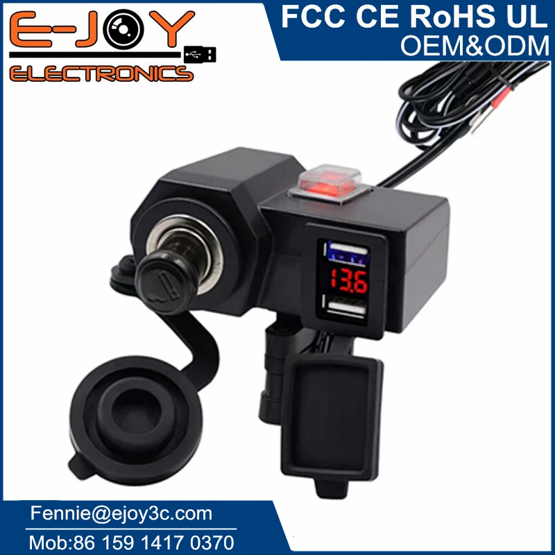 New waterproof socket moto 12v 5v cigarrera puerto usb with voltmeter